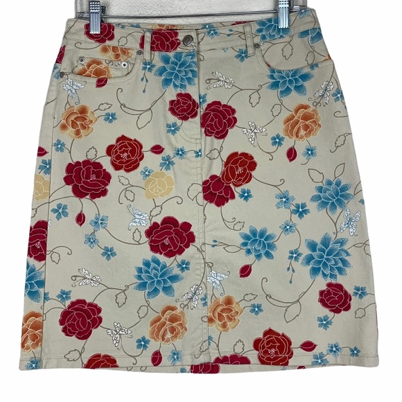 Ann Taylor Dresses & Skirts - Ann Taylor Khaki Floral Printed Denim Jean Skirt 6